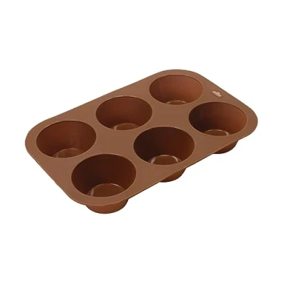 Image of SUL Silicone Muffin Tray, Non Stick 6 Cup Muffins Pan, Reusable Food Grade Baking Tray for Making Egg Muffin, Cupcake, Quiches, Frittatas, Yorkshire Pudding (Brown)