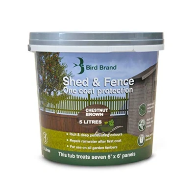 Image of Bird Brand Shed &amp; Fence One Coat Protection, 5 Litre, Chestnut Brown Colour