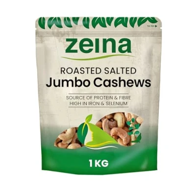 Image of Zeina Jumbo Roasted Salted Cashews with Fibre, Protein and Minerals, Naturally Gluten Free Vegan Approved Premium Healthy Snack 1 x 1Kg