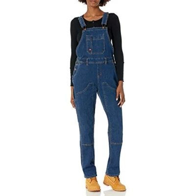 Image of Dickies Women&#039;s Denim Double Front Bib Overalls, Dark Stone Wash, M UK