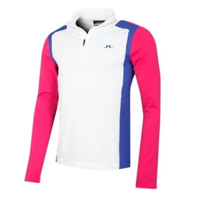 Image of J.Lindeberg Mens Lukas Quarter Zip Mid Layer Sweater Pink Peacock XXL