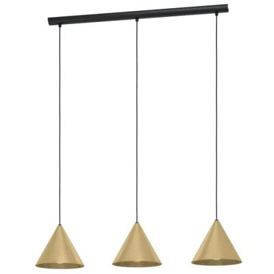 Image of EGLO Pendant lighting Narices, 3 bulb minimalist ceiling light fitting made of brushed brass, black and golden metal hanging lamp for dining living room, E27 socket