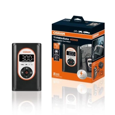 Image of OSRAM TYREinflate 4000 Rechargeable Wireless Tyre Inflator, Programmable Digital Air Compressor with Auto Stop and LED Light, Inflation in 3.5 Minutes