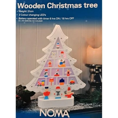 Image of Noma Wooden Christmas Tree with Colour Changing LEDs, 31 cm (Pack of 1)