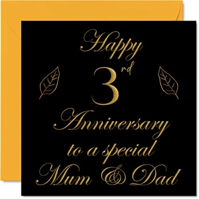 Image of Special Leather Anniversary Card for Dad Mum Parents &amp; Happy 3rd Wedding Cards from Son Daughter Family, 145mm x Greeting Third Anniversaries