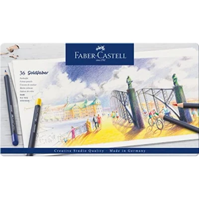 Image of Faber Castell Creative Studio Goldfaber Colour Pencil, Multicoloured (Multicoloured) Tin Of 36 Pencils, For Art, Craft, Drawing, Sketching, Home, School, University, Colouring