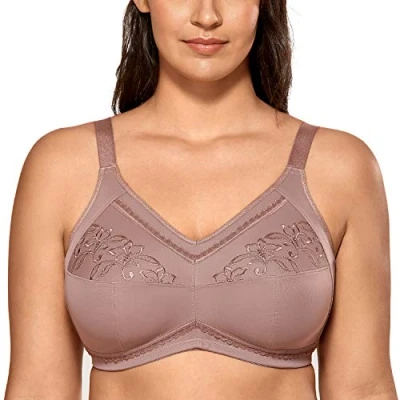 Image of Delimira Women&#039;s Wireless Bras Cotton Mastectomy with Pockets Post Surgery Full Cup Comfort Plus Size Everyday Bra Mochaccino 44C