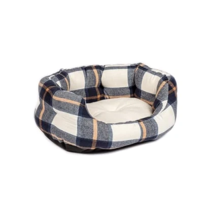 Image of Danish Design Navy Bowmore Brushed Check Dog/Puppy Deluxe Slumber Bed Large 35in