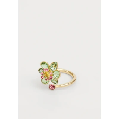 Image of Swarovski Idyllia open ring, Mixed cuts, Flower, Green, Gold tone plated