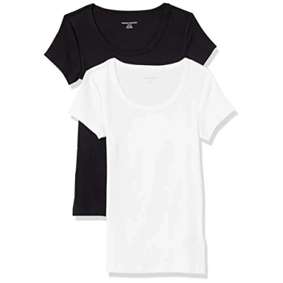 Image of Amazon Essentials Women&#039;s Slim Fit Cap Sleeve Scoop Neck T Shirt, Pack of 2, Black/White, XXL