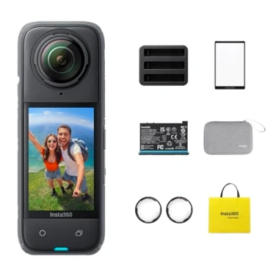 Image of Insta360 X4 Action Bundle 8K Waterproof 360 Camera, 4K Wide Angle Video, Invisible Selfie Stick Effect, Removable Lens Guards, AI Editing, Stabilization, No microSD Card