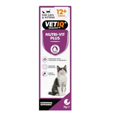 Image of VETIQ Nutri Vit Plus Immune Booster Nutritional Supplement Paste for Cats &amp; Kittens 12+ Weeks Recovering from Illness, Helps to Provide Extra Energy Nutrition, 70 g