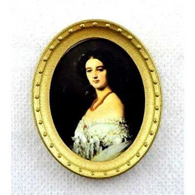 Image of Melody Jane Dolls House Miniature Georgian Lady Portrait Picture Oval Gold Frame