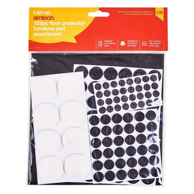 Image of Amtech S5325 Floor Protector Furniture Pads, Non Marking Self Adhesive Sticky Felt 5 Assorted Sizes, 125 pieces