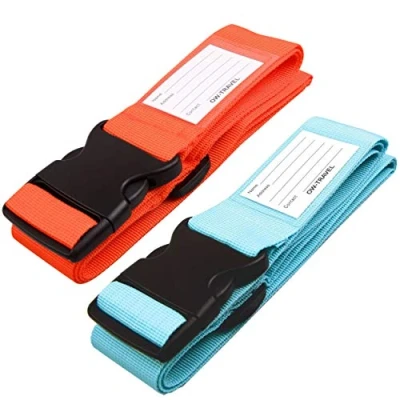 Image of OW Travel Personalised Luggage Straps for Suitcases (2 Pack Pink Green) Easy to Spot Sturdy Suitcase with labels. Strap Belt Baggage. Bag Case Belts