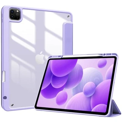 Image of ProCase Smart Case for iPad Pro 12.9 6th/5th/4th/3rd Generation 2022/2021/2020/2018, Transparent Back Shell Cover with Built in Pencil Holder, Auto Sleep/Wake Inch Purple