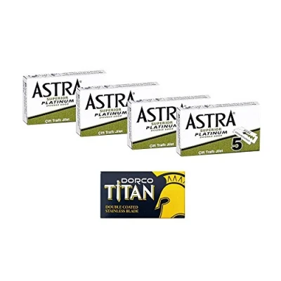 Image of The Shave Factory Traditional Shaving Blade Set 20 Gillette Astra Superior Platinum Double Edge Razor Blades &amp; 5 Dorco Titan For Enthusiasts