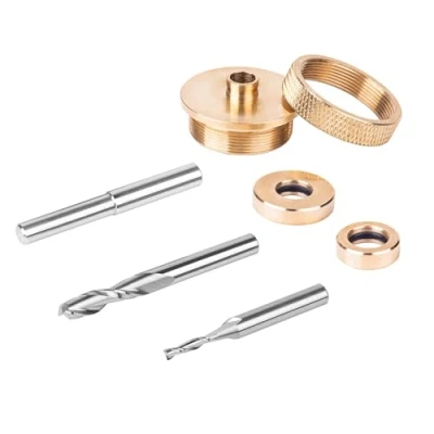 Image of SpeTool Upcut Spiral Router Bit Solid Brass Inlay Kit 2Pcs Bits 1/4&#039;&#039; Shank, 1/8&#039;&#039; Shank with Bushing Collar Alignment Pin Guide Set for Wood