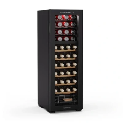 Image of KLARSTEIN Bovella 44 Duo+ Wine Fridge Bottle Capacity, Dual Zone, 5 18C, Touch Control, LED Lighting, UV Protection, Quiet, Free Standing Cooler