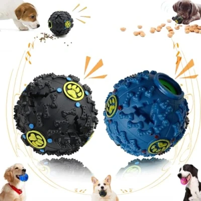 Image of Vetlora Dog Ball, Ball Toy Teeth Cleaning, Pawcia Giggle Sound for Dogs, Food Dispenser, Squeaky Wobble Indestructible (M(3.5in),2PCS B)