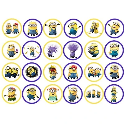 Image of 24 Edible Pre Cut Round Cake Toppers: Designs Inspired by &#039;Minions&#039;