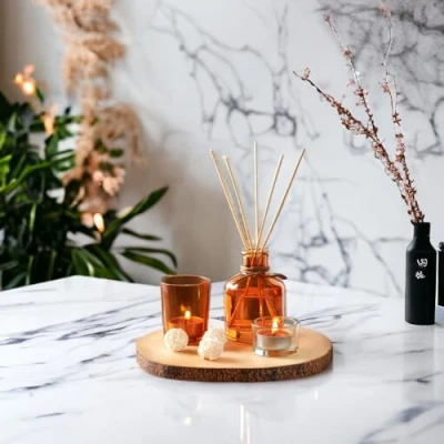 Image of 5pcs Decorative Fragrance Scented Candle Reed Diffuser With Wooden Tray Gift Set