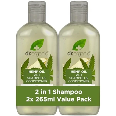 Image of Dr Organic Hemp Oil 2 in 1 Shampoo and Conditioner Pack of x 265ml, Paraben &amp; Sulphate Free for Women Men, Natural, Vegan,