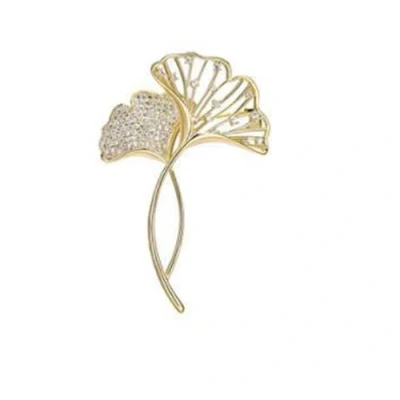 Image of Ginkgo Leaf Brooch Pin Rhinestone Hollow Out Leaves Lapel Elegant Flower Brooches Crystal Badge Pins Women&#039;s Clothing Accessories Gift