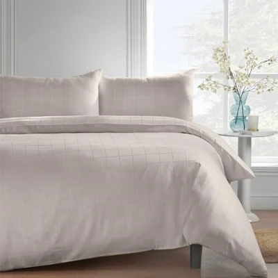 Image of Catherine Lansfield 300 Thread Count Cotton Rich Woven Check Double Fitted Sheet Cream