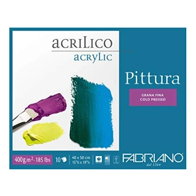 Image of Honsell Fabriano Pittura 40004050 Acrylic Painting Cardboard, Bright White, Rough Surface with Natural Grain, 400 g/m², 40 x 50 cm, 10 Sheets, Pad Glued on 4 Sides, Acid Free and Ageing Resistant
