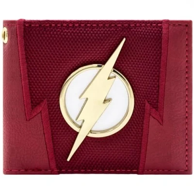 Image of The Flash Gold Lightning Bolt Emblem Superhero Suit Wallet Bi Fold ID &amp; Card Holder, Red