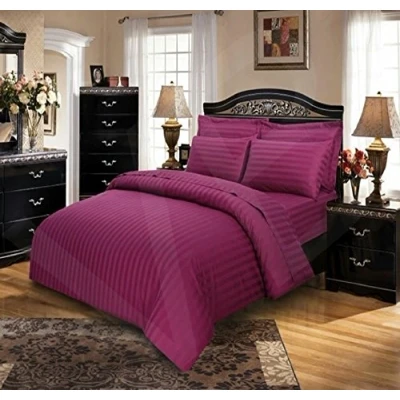 Image of viceroy bedding Satin Stripe Quilt Duvet Cover and Pillowcase Bed Set (Single, Blackcurrant Purple)