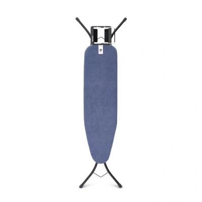 Image of Brabantia Ironing Board A with Steam Iron Rest Adjustable in Height Non Slip Rubber Feet Cotton Cover Foam Layer Foldable Denim Blue 110x30 cm