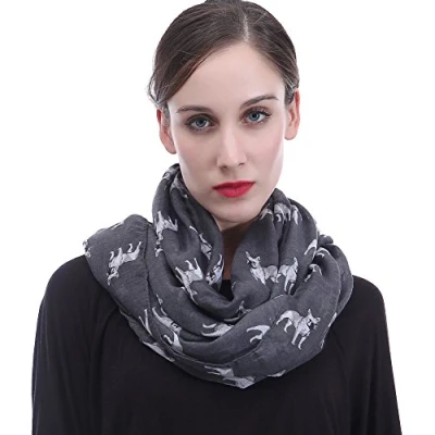 Image of Lina &amp; Lily French Bulldog Dog Print Women&#039;s Infinity Scarf Snood Lightweight (Dark Grey)