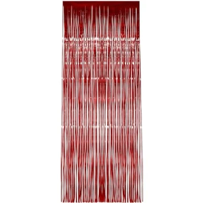 Image of Smiffys Shimmer Curtain, Red Metallic, 91cm x 244cm, Party &amp; Carnival Fancy Dress, Dress Up Goods