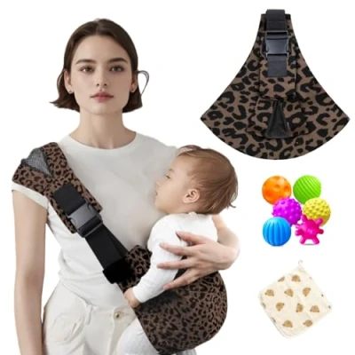 Image of Baby Sling Carrier, Adjustable Easy Toddler Carrier Comfortable Wrap for Newborn Up to 3 36 Months (Leopard New)