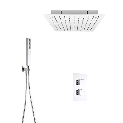 Image of Milano Arvo Modern Thermostatic Mixer Valve 400mm Ceiling Mounted Recessed Head Hand Shower Chrome