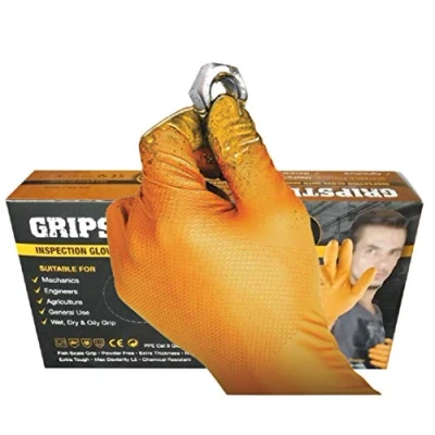 Image of GRIPSTER SKINS Orange 6mil Nitrile Inspection Glove with Unique Fishscale Grip Box 50 (L)