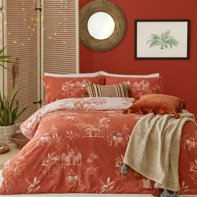 Image of furn. Jaipur Jungle Reversible Duvet Cover Set Orange Cotton Size King