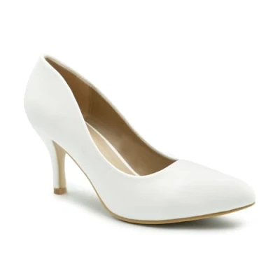 Image of Womens Ladies Low MID HIGH Kitten Heel Pumps Pointed Toe Work Court Shoes Size (UK 5 / EU 38 US 7, White PU)