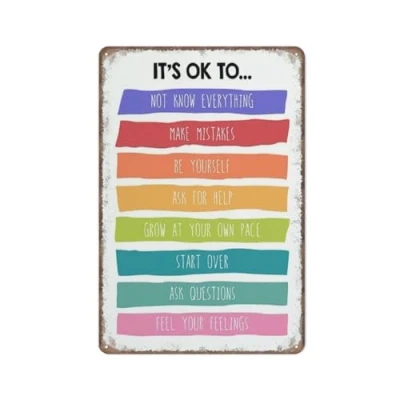 Image of KOPUTE it&#039;s okay to make mistakes, ok, Therapy poster, office decor, Feelings School counselor sign, Retro Metal Poster Wall Art Kitchen Garden Farm Home Decoration, 20X30cm