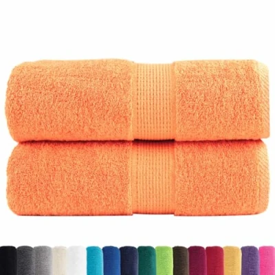 Image of vidaXL Premium Guest Towels 100% Cotton, 2 pcs, Orange 30x50 cm, Highly Absorbent &amp; Machine Washable
