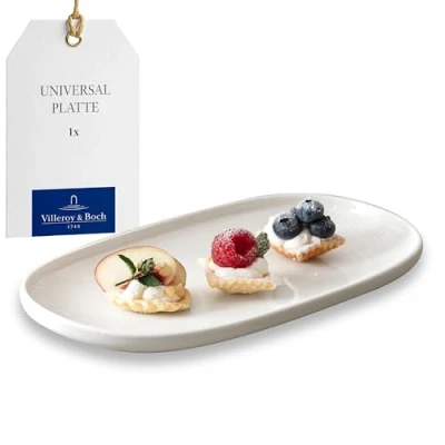 Image of Villeroy &amp; Boch Afina Universal Platter, Presentation Plate for Food, Serving Dishwasher Safe, Microwave Premium Porcelain Made in Germany, White