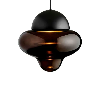 Image of DESIGN BY US LED pendant light Nutty XL, brown / black, Ø 30 cm, glass