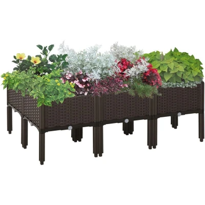 Image of Outsunny 6 piece 26L PP Raised Flower Bed Stackable Vegetable Herb Free Combination Grow Box with Drainage Holes
