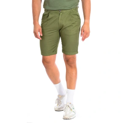 Image of La Martina Mens Bermuda shorts with straight cut hem TMB004 TL121 Green Linen Size 31 (Waist)
