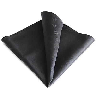 Image of THE Masonic COLLECTION Craft Black Pocket Square 100% Silk Handkerchief Ghosted and Compass Design A Perfect Gift Accessory For Freemason Men