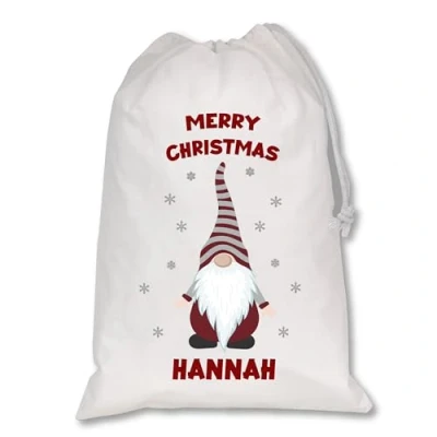 Image of Personalised Christmas Sack Xmas Santa Reindeer White Custom Name Gift Bag for Kids &amp; Adults Festive Large Reusable Holiday Present (Gonk 2)