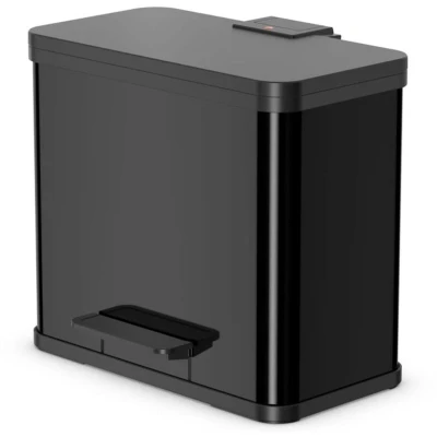 Image of Hailo 0630 260 &quot;Oeko Duo Plus L Pedal Waste Separator, Sheet Steel Black, 47 x 34 44 cm