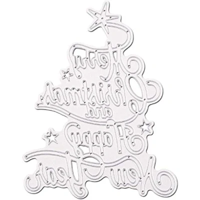 Image of U horizon Merry Christmas Cutting Dies, DIY Scrapbooking Metal Embossing Stencil for Album Paper Card Art Craft (Merry and Happy New Year)